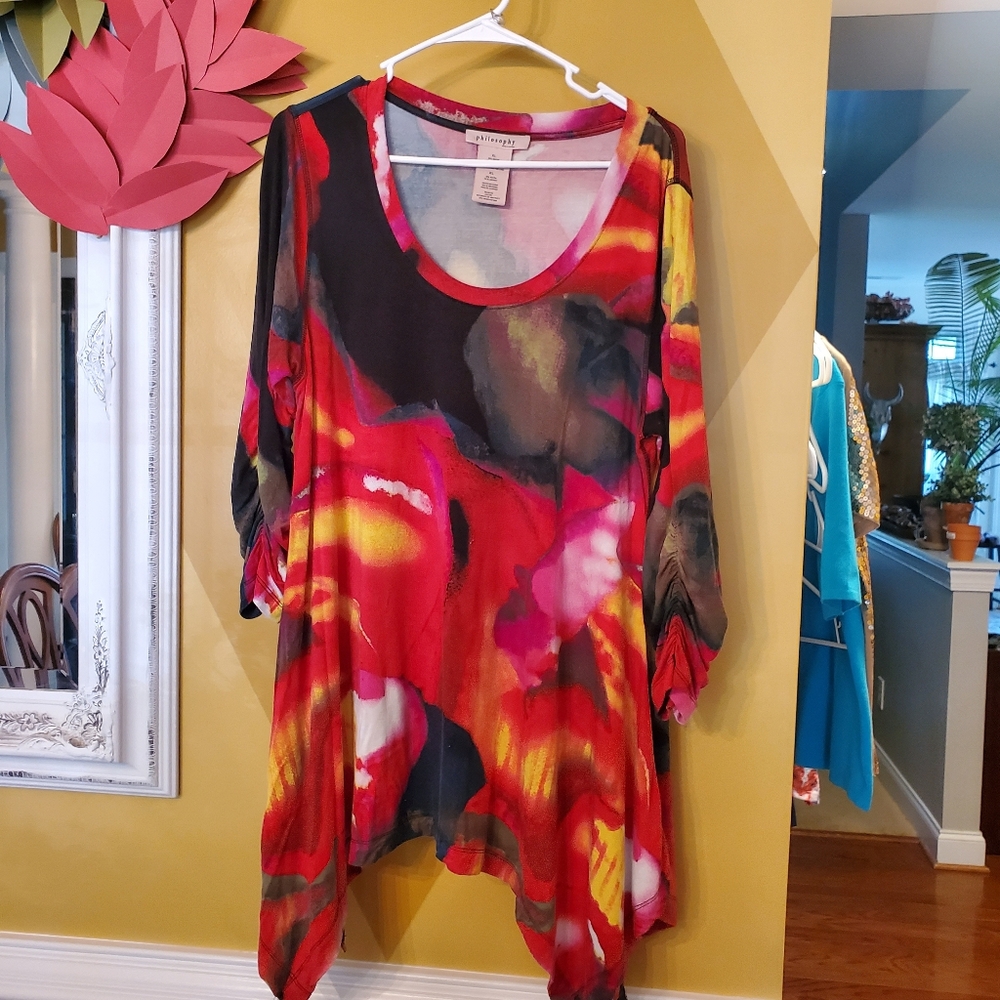 PHILOSOPHY Pullover Sharkbite Handkerchief Shirt Tunic Top Size XL